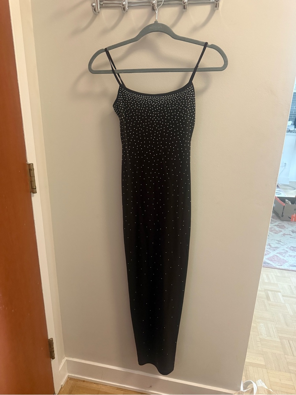Zara Black Beaded Spaghetti Strap Maxi Dress